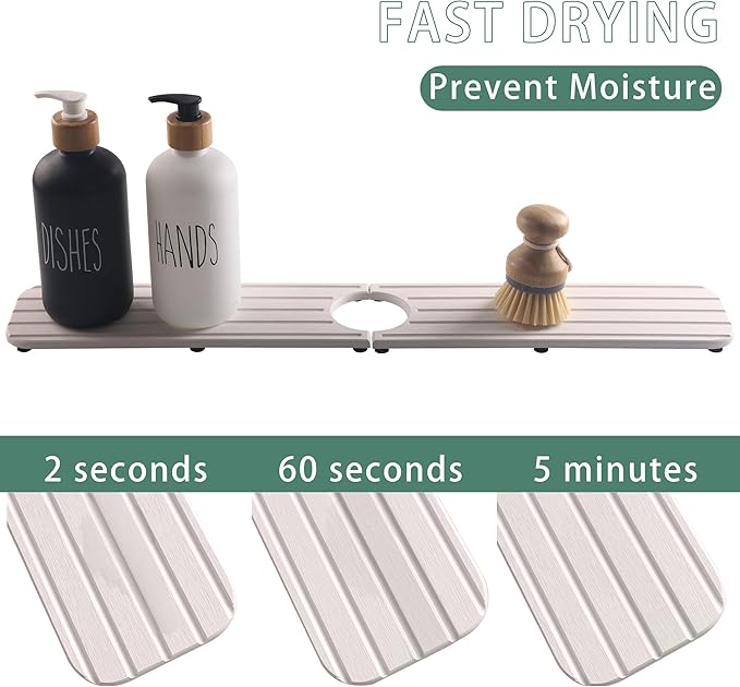 23.6inch x 4inch Kitchen Sink Faucet Mat, Water Absorbing Stone Faucet Splash