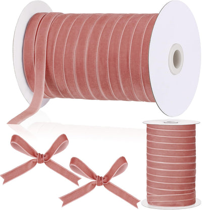Chuangdi 3/8 Inch, 60 Yard Rose Gold Christmas Velvet Ribbon Wide Vintage Velvet Ribbons for Christmas Tree Ornaments Flower Bouquets Wedding Wreath Bow Making DIY Craft Choker