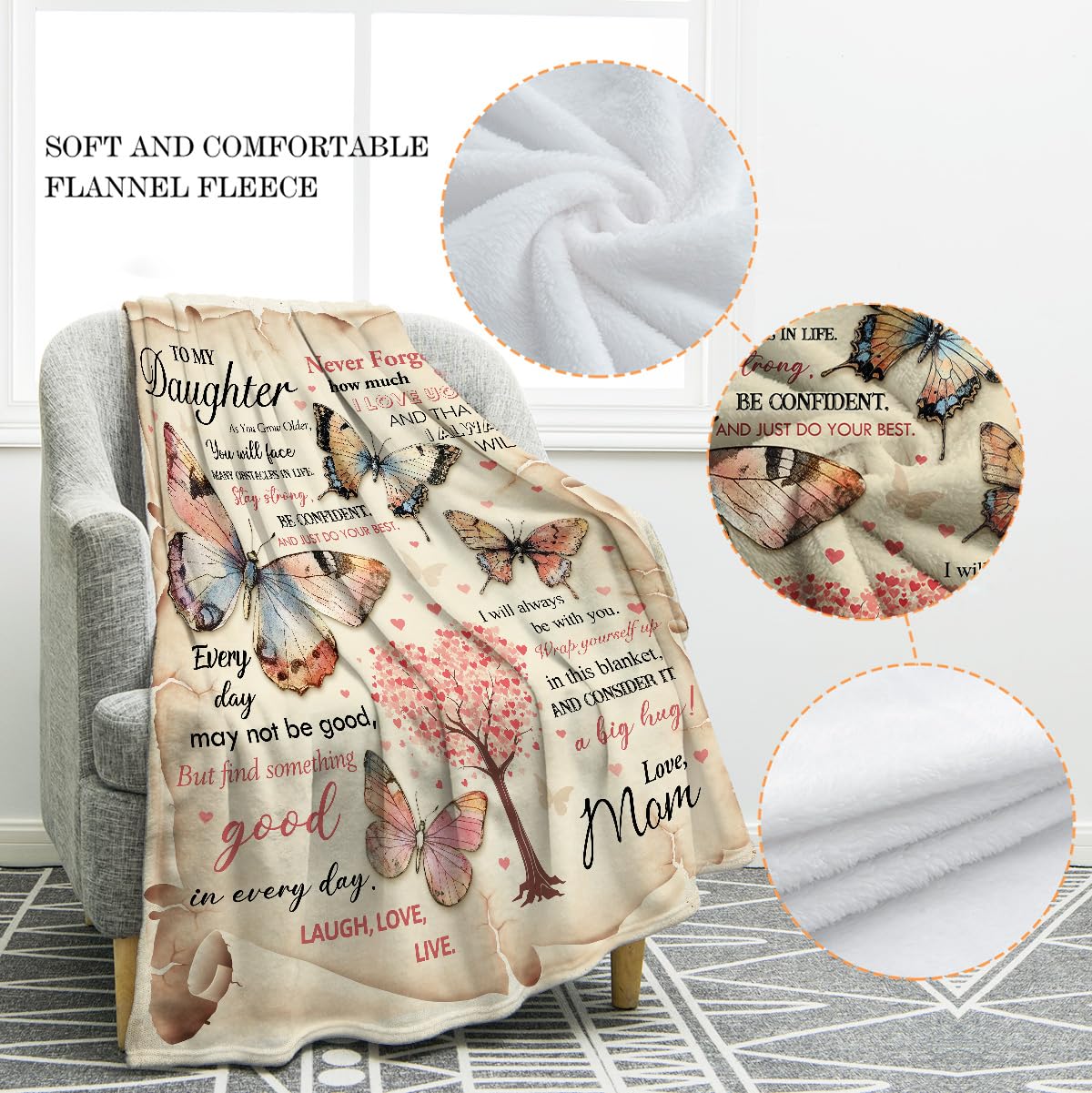 Jekeno Daughter Blanket from Mom, Birthday Gifts from Mom and Dad, Daughter Gift Blanket Super Soft Throw for Mothers Day 50"x60"