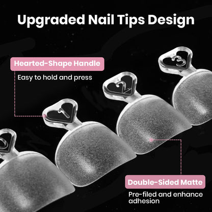 Beetles Gel Nail Kit Short Almond with Nail Dehydrator and Primer, 576Pcs Half Matte Etch-X Gel Nail Tips Solid Nail Glue Mini Nail Lamp Acrylic Nail Tips Easy DIY Nail Extension Set Gift for Women