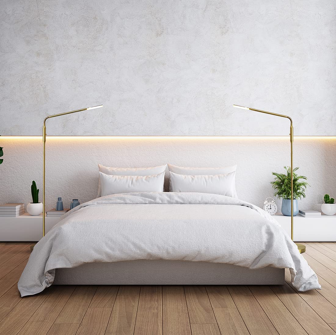 O’Bright Moon - Dimmable LED Floor Lamp, Adjustable Color Temperature for Bedside Reading, Work Light, Art/Crafting Light, Sewing, 360° Flexible Gooseneck, Rotatable Lighting, Antique Brass