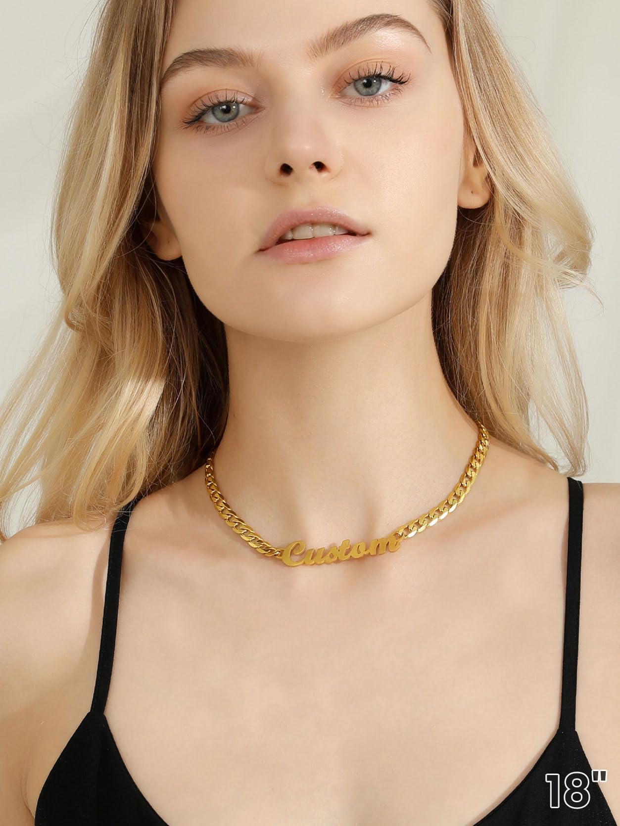 GoldChic Custom Name Necklace for Men, Gold Nameplated Personalized Initial Name Choker Necklace with Curb Chain Personalized Jewelry Gift for Women