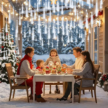 Kordain Christmas Lights Outdoor, Meteor Shower Lights Falling Star 12 inch 8 Tubes 144 LED Icicle Snow Falling Raindrop for Xmas Tree Halloween Party Decoration, UL Plug, White