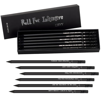 DND Pencils Set of 12 - Silver Foil Stamped with RPG Slogans & D6 Dice Numbers - Hexagon 2HB Tabletop Gaming Pencil with Eraser - Must-Have Tools, Accessories and Gifts for DM and Player (Style A)