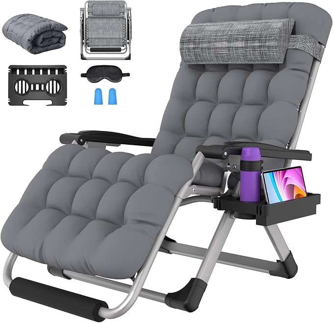 Suteck Oversized Zero Gravity Chair,33In XXL Outdoor Recliner Chair w/Removable Cushion&Headrest, Camping Lounge Chair w/Upgraded Lock&Footrest, Reclining Patio Chairs for Indoor Outdoor,500LBS