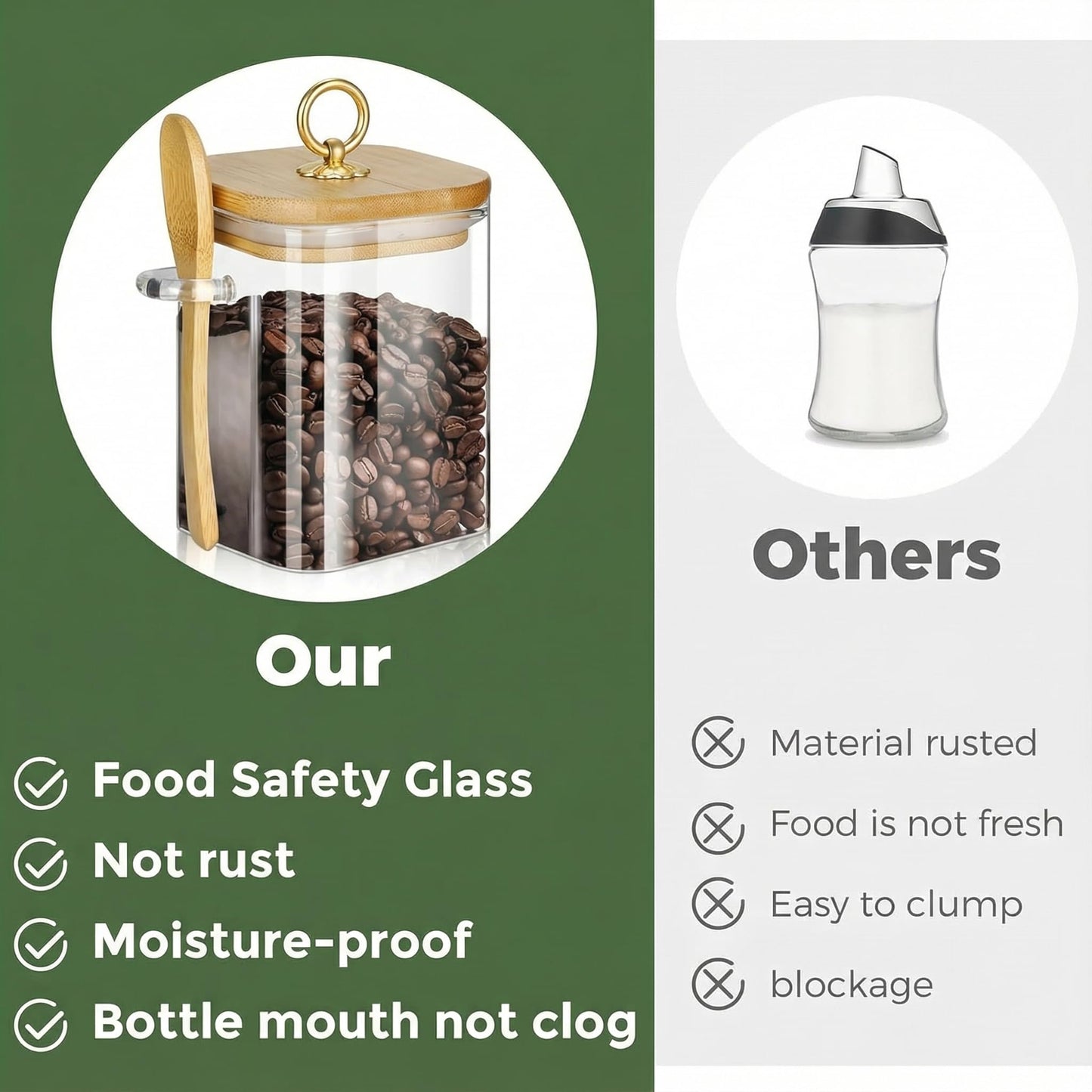 holoith 2 Pack Glass Jars with Lids and Spoons, 15 oz Glass Storage Containers with Lids for Dry Food Storage Sugar, Coffee, Nuts, Cookie, Candy, Tea, Airtight Kitchen Canisters Spice Jars