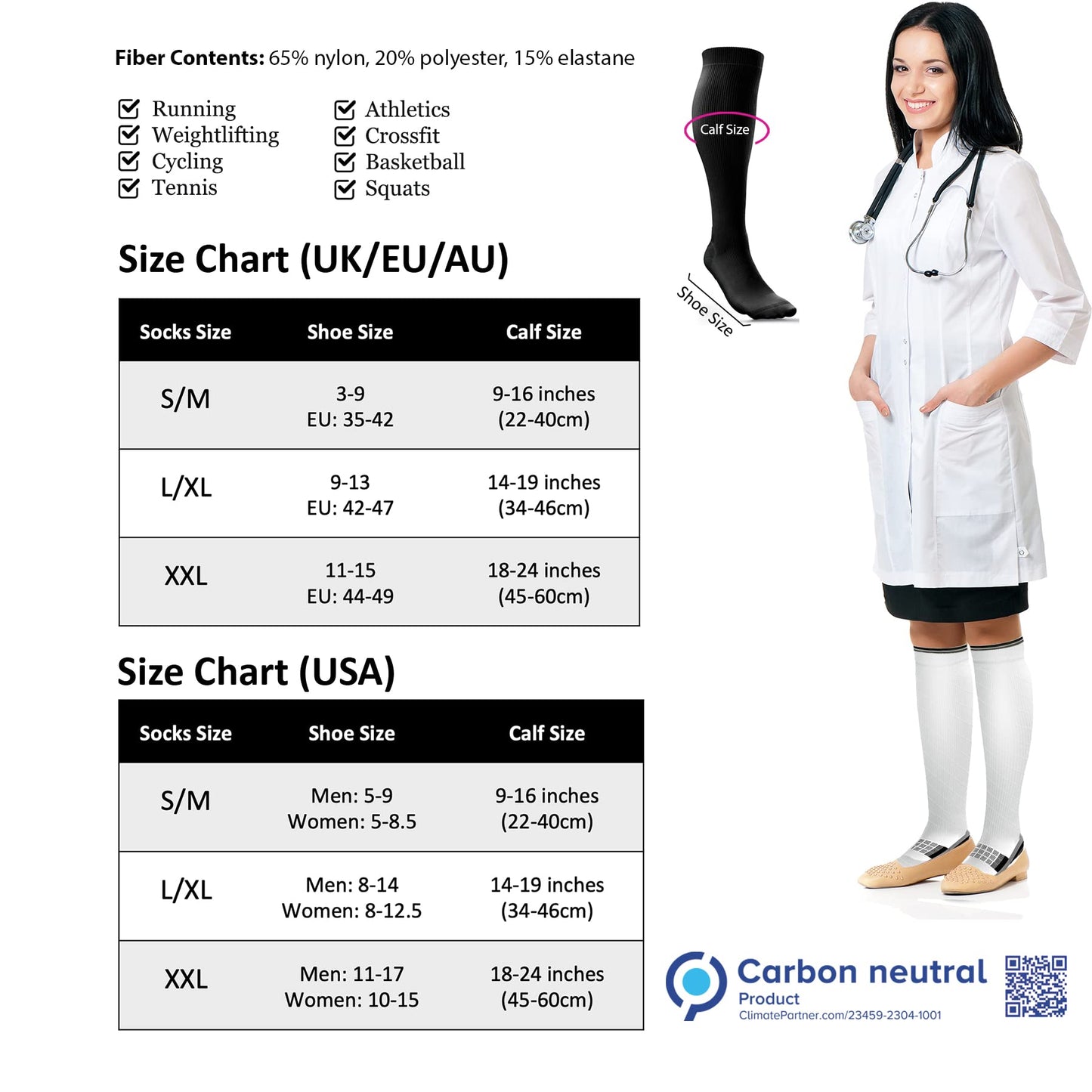aZengear Compression Socks (20-30mmHg) Anti DVT Air Flying Knee-High Flight Travel Stockings, Swollen Legs, Varicose Veins, Running, Shin Splints Calf Pressure Support, Sports (Black, S/M)