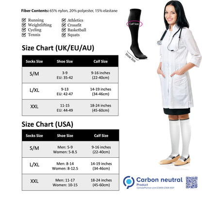aZengear Compression Socks (20-30mmHg) Anti DVT Air Flying Knee-High Flight Travel Stockings, Swollen Legs, Varicose Veins, Running, Shin Splints Calf Pressure Support, Sports (Black, S/M)