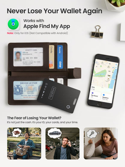 LOXP Wallet Tracker Card – Works with Apple Find My [Apple MFi Certified, iOS Only], Slim 1.65mm Bluetooth Item Finder, IP68 Waterproof, Wireless Rechargeable GPS Locator for Wallet, Keys & Luggage