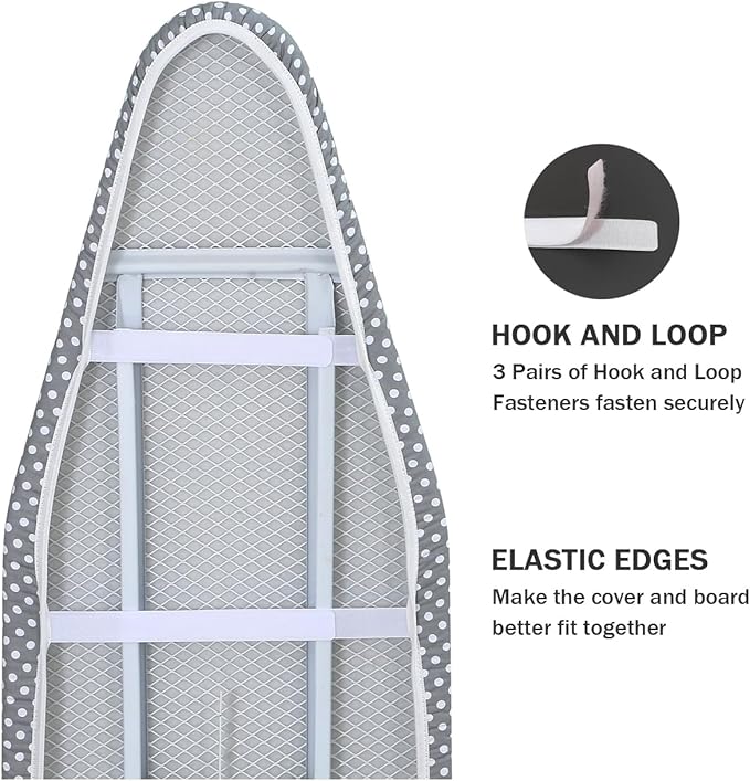Ironing Board Cover and Pad Standard Size 15 x 54, 3 Pairs of Hook and Loop