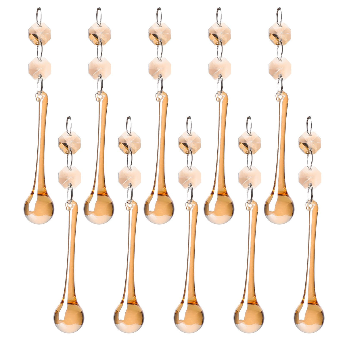 10pcs Christmas Glass Teardrop Ornaments - Chandelier Champagne Crystal Glass Raindrop Ornaments for Christmas Tree Decorations