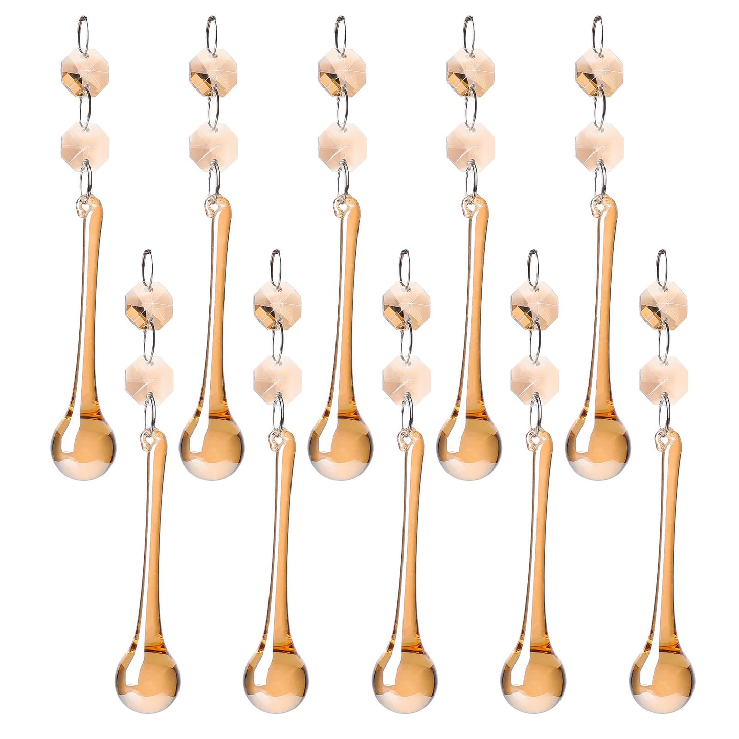 10pcs Christmas Glass Teardrop Ornaments - Chandelier Champagne Crystal Glass Raindrop Ornaments for Christmas Tree Decorations
