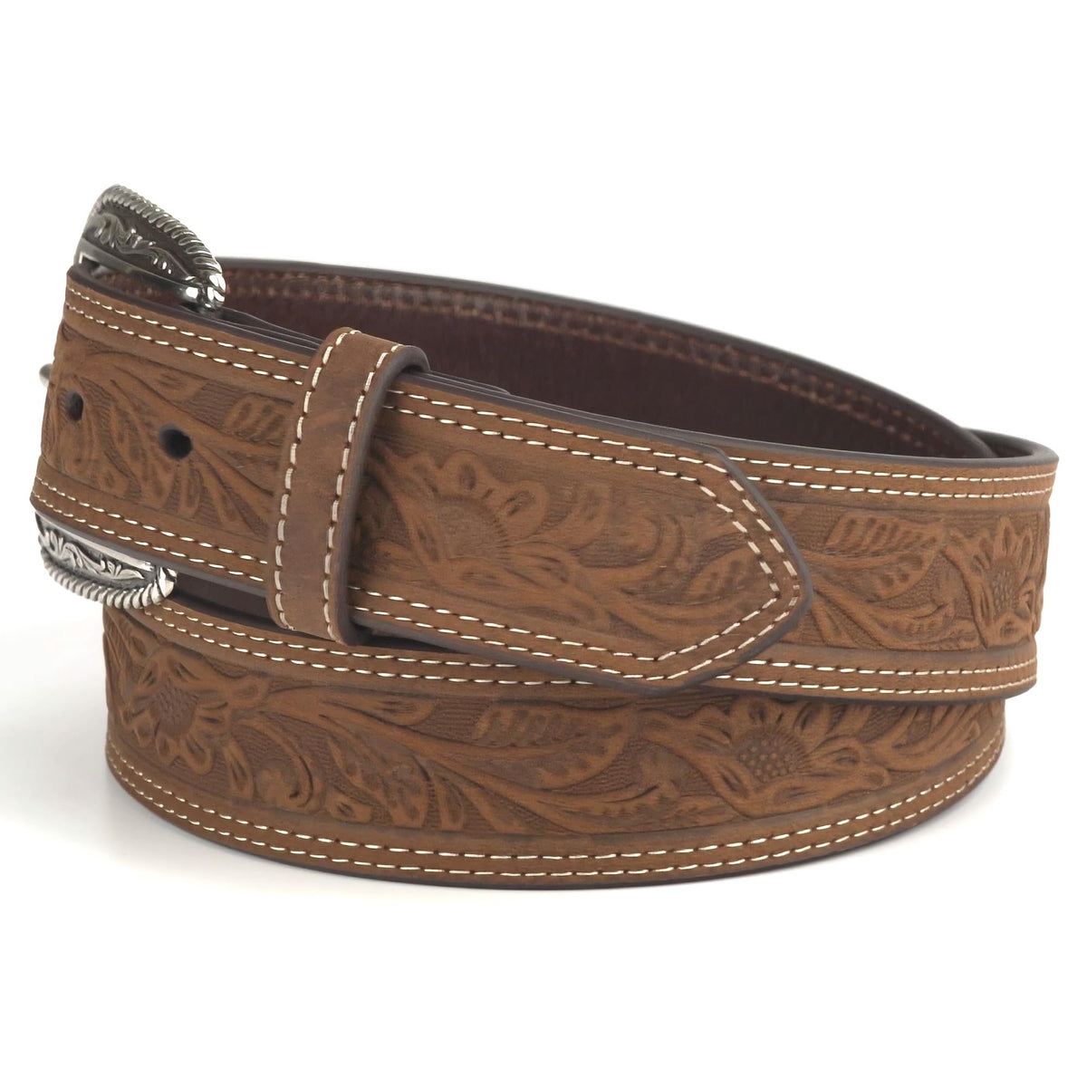 ARIAT Men's Leather Floral Embossed Belt, Medium Brown, 38