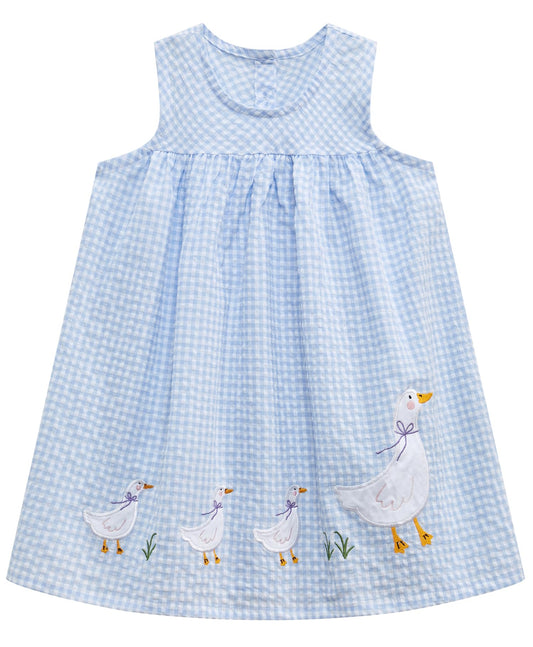 FreeLu Toddler Girls Cotton Summer Short Sleeve Dress Cartoon Print Casual Jersey Dresses(3T,Blue Ducks)