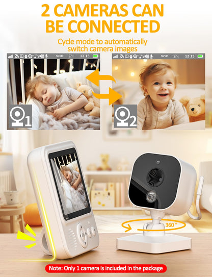 BURNNOVE Baby Monitor with Camera and Night Vision 720P IPS Video Baby Monitor with Camera 2000mAh 2.8'' VOX Mode Safe No Wi-Fi Digital Zoom 2-Way Audio Temperature Sensor Feeding Alarm for Parents