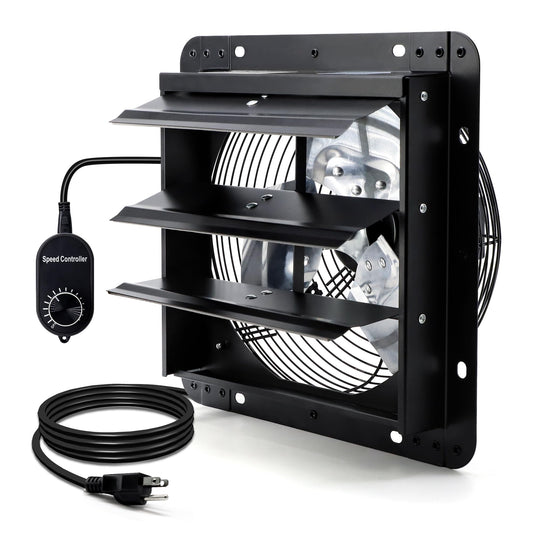 Hipoilk 10 Inch Shutter Exhaust Fan for Greenhouse, Shed, Garage, Barn, Chicken Coop Ventilation, Wall Mount Attic Fan with Speed Controller and Power Cord, 820 CFM, Black