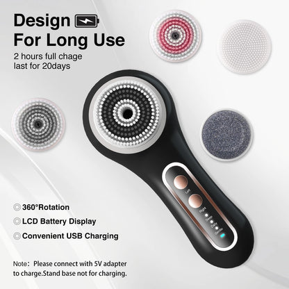Face Scrubber Exfoliator,Facial Cleansing Brush Rechargeable IPX7 Waterproof with 5 Brush Heads,Electric Face Spin Brush for Exfoliating, Massaging and Deep Cleansing