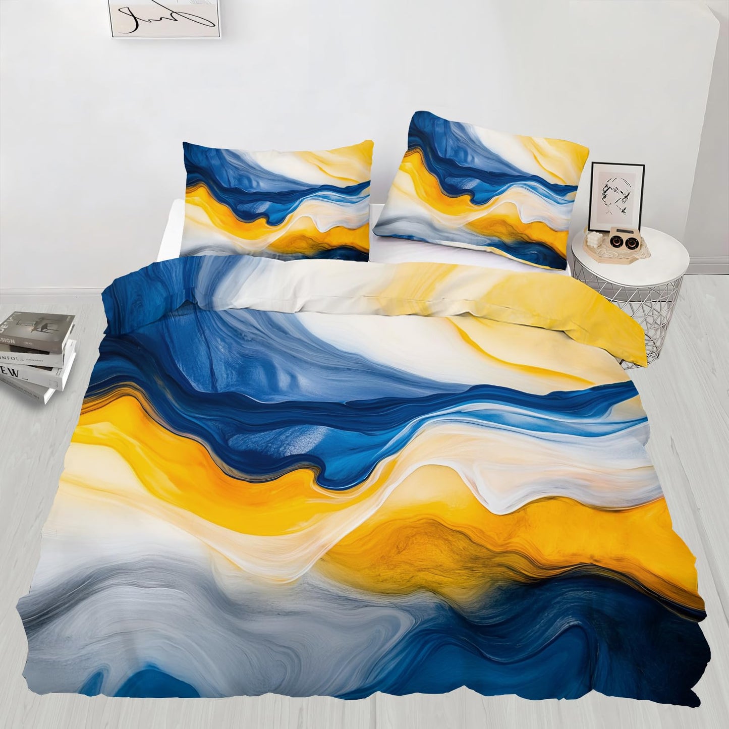 Twin Size Duvet Cover Abstract Fluid Print Duvet Cover Abstract Art Comforter Cover Modern Waves Bedding Kids Room Bedding Decor (Reversible Printing)