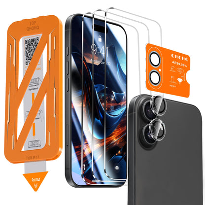 QHOHQ 3 Pack Screen Protector for iPhone 14 / iPhone 13 [6.1 Inch] with 3 Pack Tempered Glass Camera Lens Protector, Ultra HD, 9H Hardness,Case Friendly