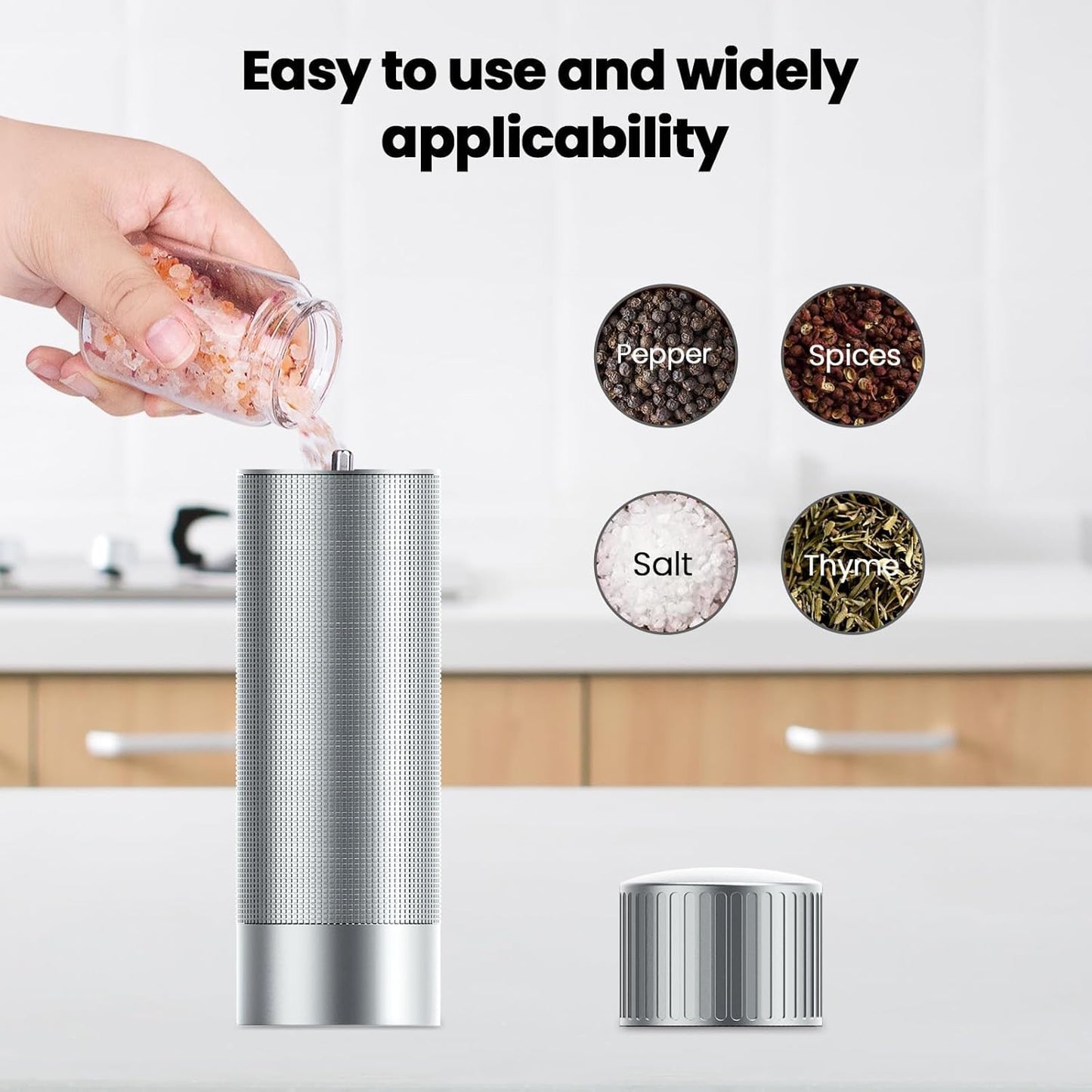 WhiteRhino Professional Salt Grinder Mill or Pepper Grinder,Heavy Duty High Output Aluminum Pepper Salt Refillable,Pepper Spice Grinder with Ceramic Burrs and 12 Adjustable Coarseness Settings