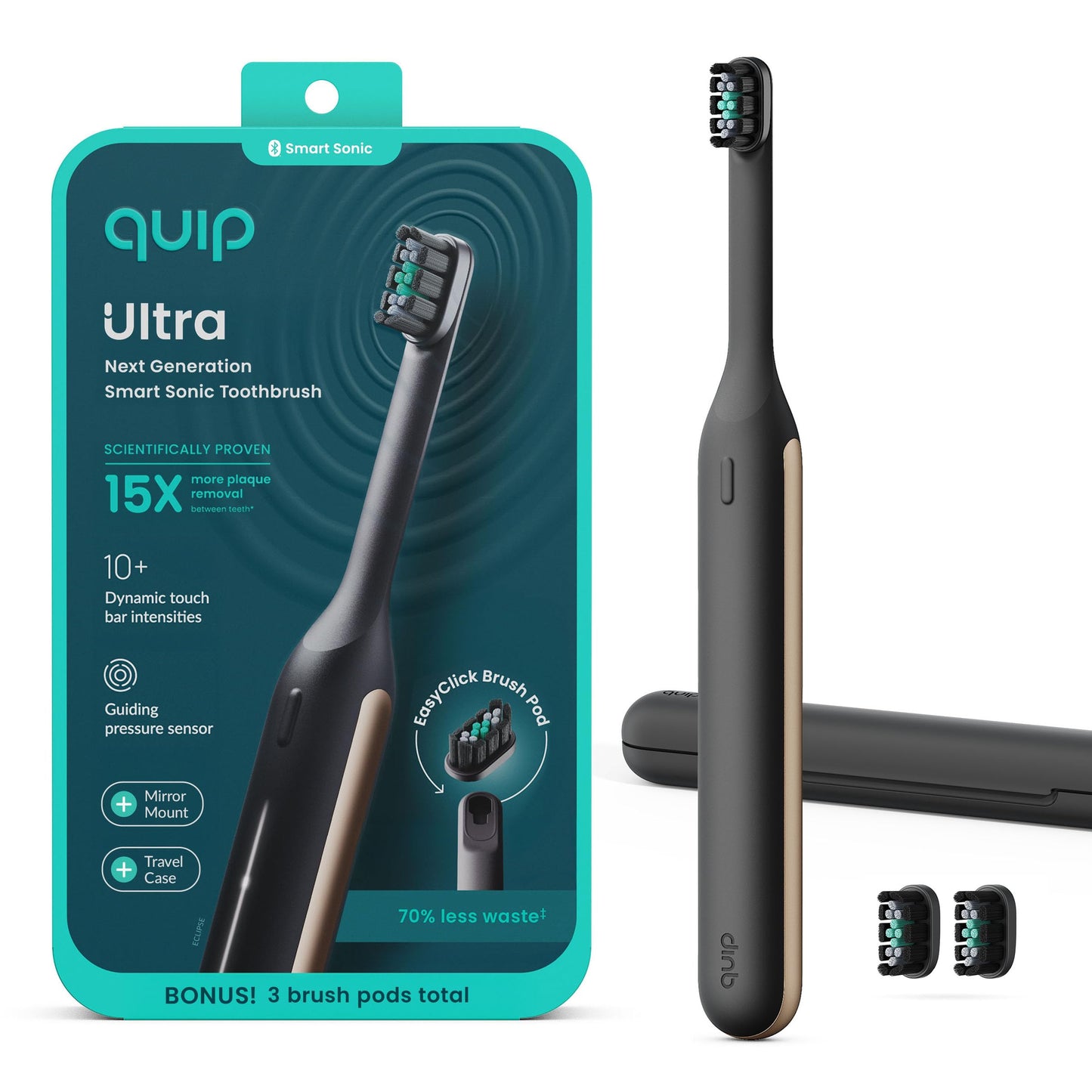 Quip Ultra Next Generation Smart Toothbrush - Timed Electric Toothbrush with Case - Replaceable Brush Head, Soft Bristles, Silicone Handle, 30-Day Battery Life - Travel Toothbrush - Dusk