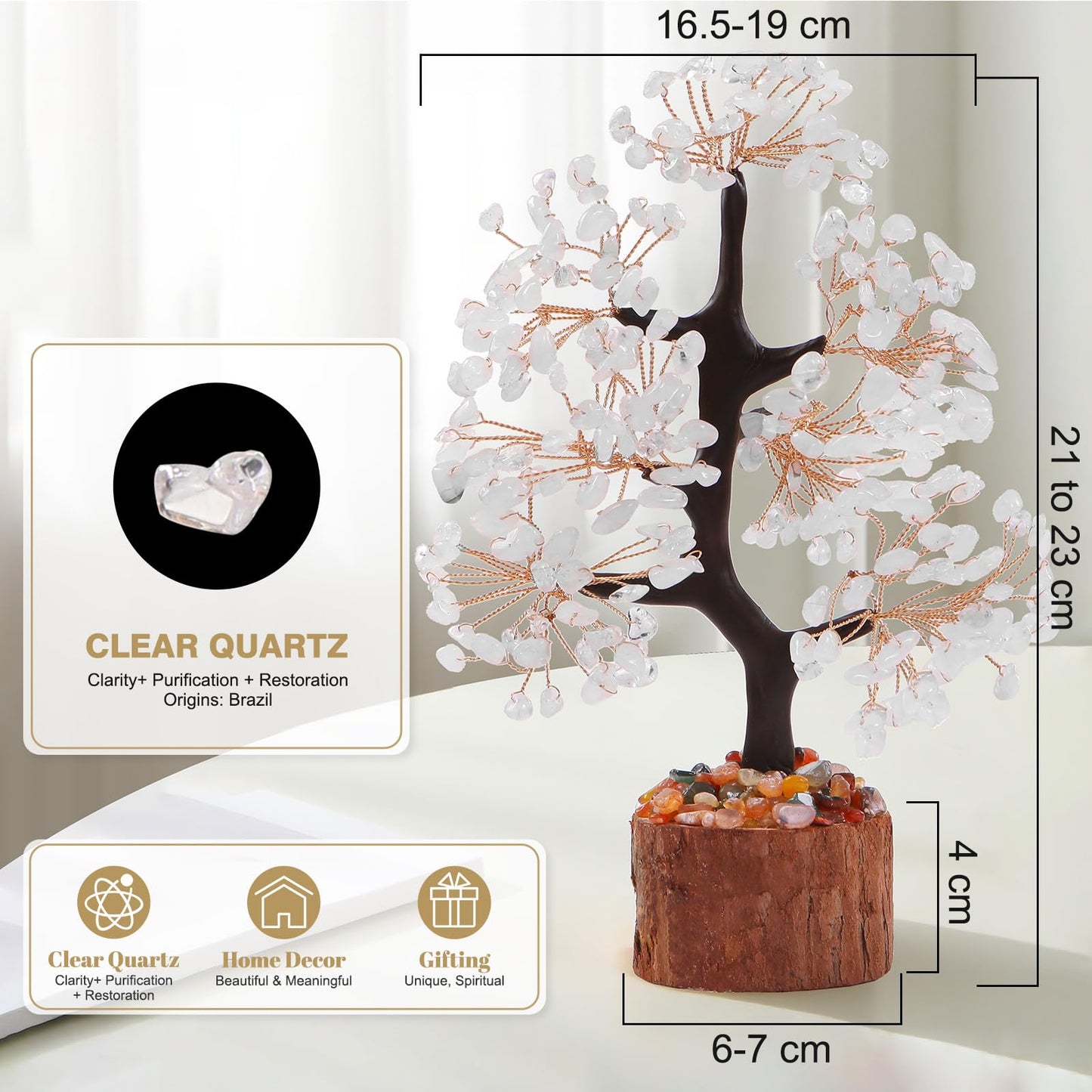 Sunnlejw Clear Quartz Crystal Tree of Life for Home, Office, and Desk Decor，Handmade Bonsai for Clearity, Healing Crystals Money Tree，Perfect Concentration Gifts for Mom and Sister Friend