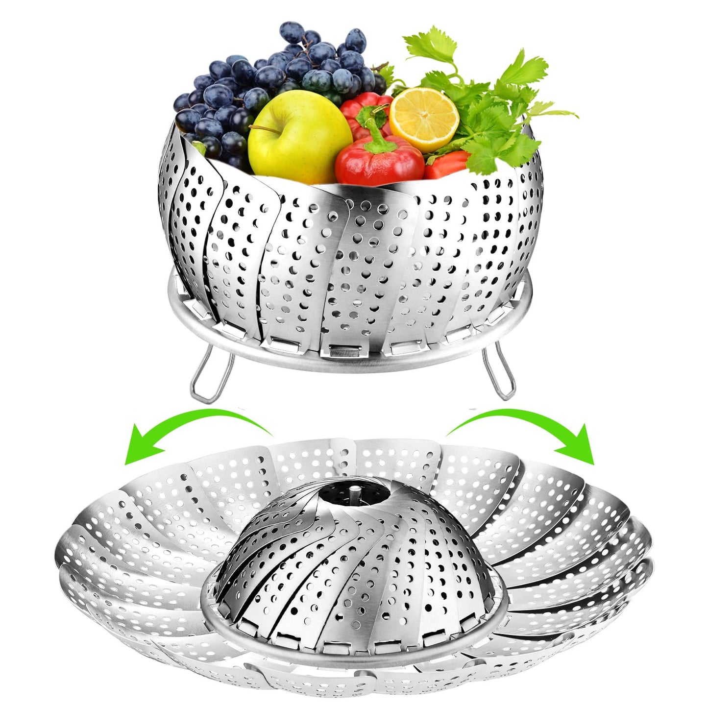 Vegetable Steamer Basket for Cooking, Stainless Steel Veggie Fish Food Steamer Basket, Folding Expandable Steamers to Fit Various Size Pot