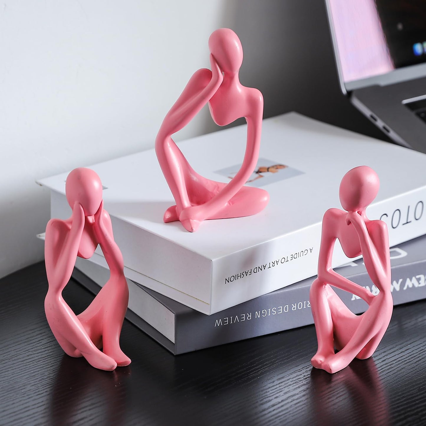 BrownLove 3pcs Pink Human Body Abstract Art Decoration, Modern Art Resin Statue Room Office Shelf Bookcase Decoration