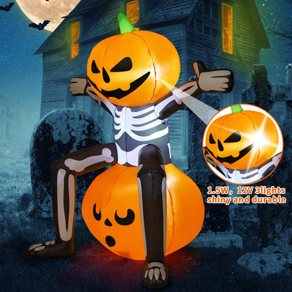 COMIN Halloween Inflatables 5FT Skull Skeleton Pumpkin Head with Built-in LEDs Blow Up Yard Decoration for Holiday Party Indoor, Outdoor, Yard, Garden, Lawn
