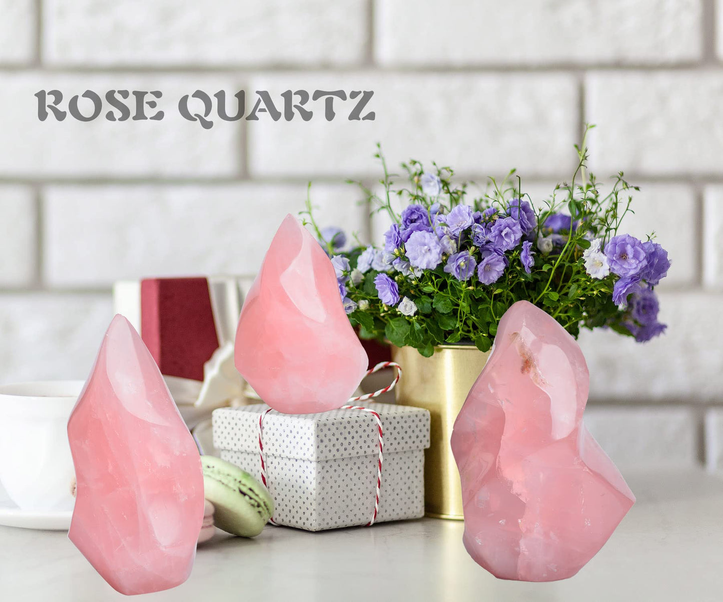 AMOYSTONE Big Rose Quartz Flame Standing Healing Crystal Tower Energy Meditation Crystal Decoration for Home Witchcraft 0.6-1.0LB