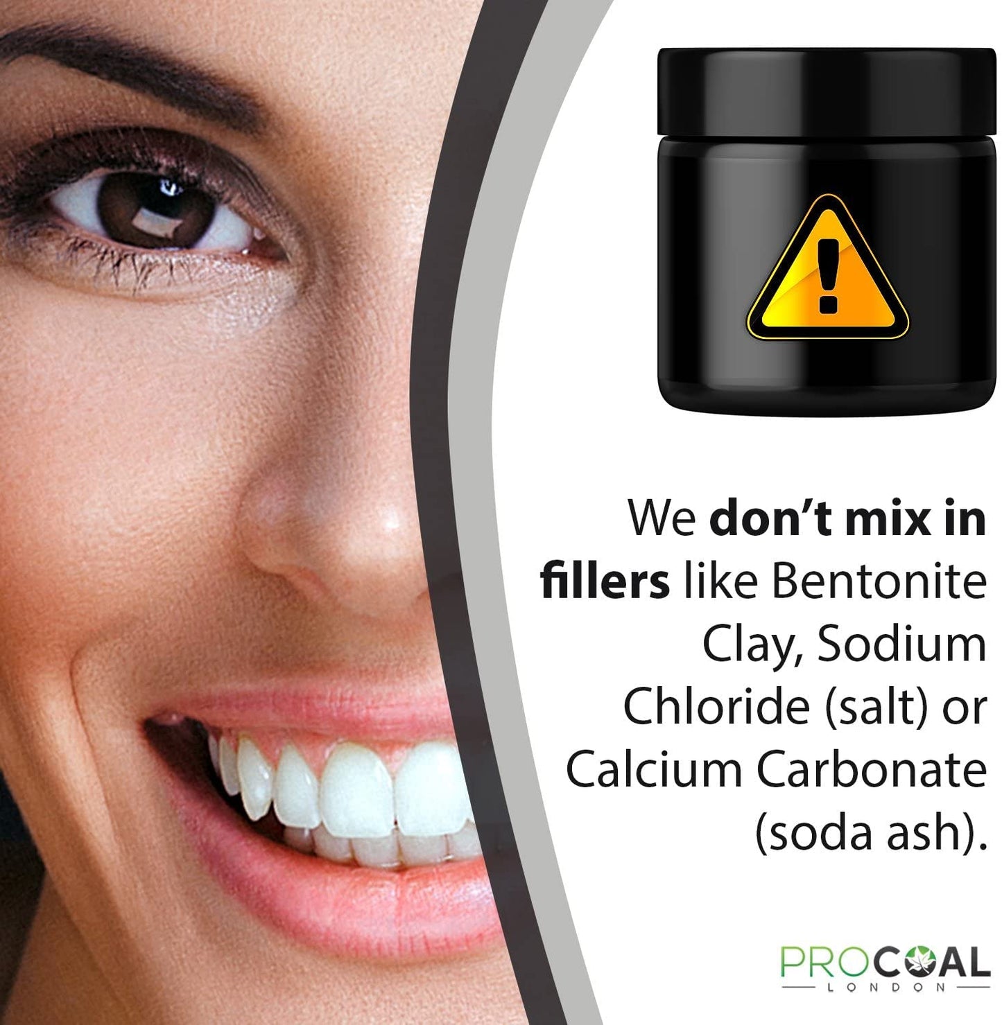 Activated Charcoal Teeth Whitening Powder by Procoal - 100% Natural Charcoal Teeth Whitening Toothpaste, Enamel-Safe, No Additives, No Fillers, No Artificial Flavour, Made in The UK