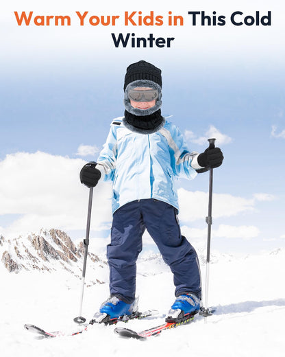 EAONE Kids Winter Hat Gloves Scarf Set, Knitted Toddler Beanie Cap, Mitten Gloves, and Neck Warmer for Boys Girls Aged 5-12