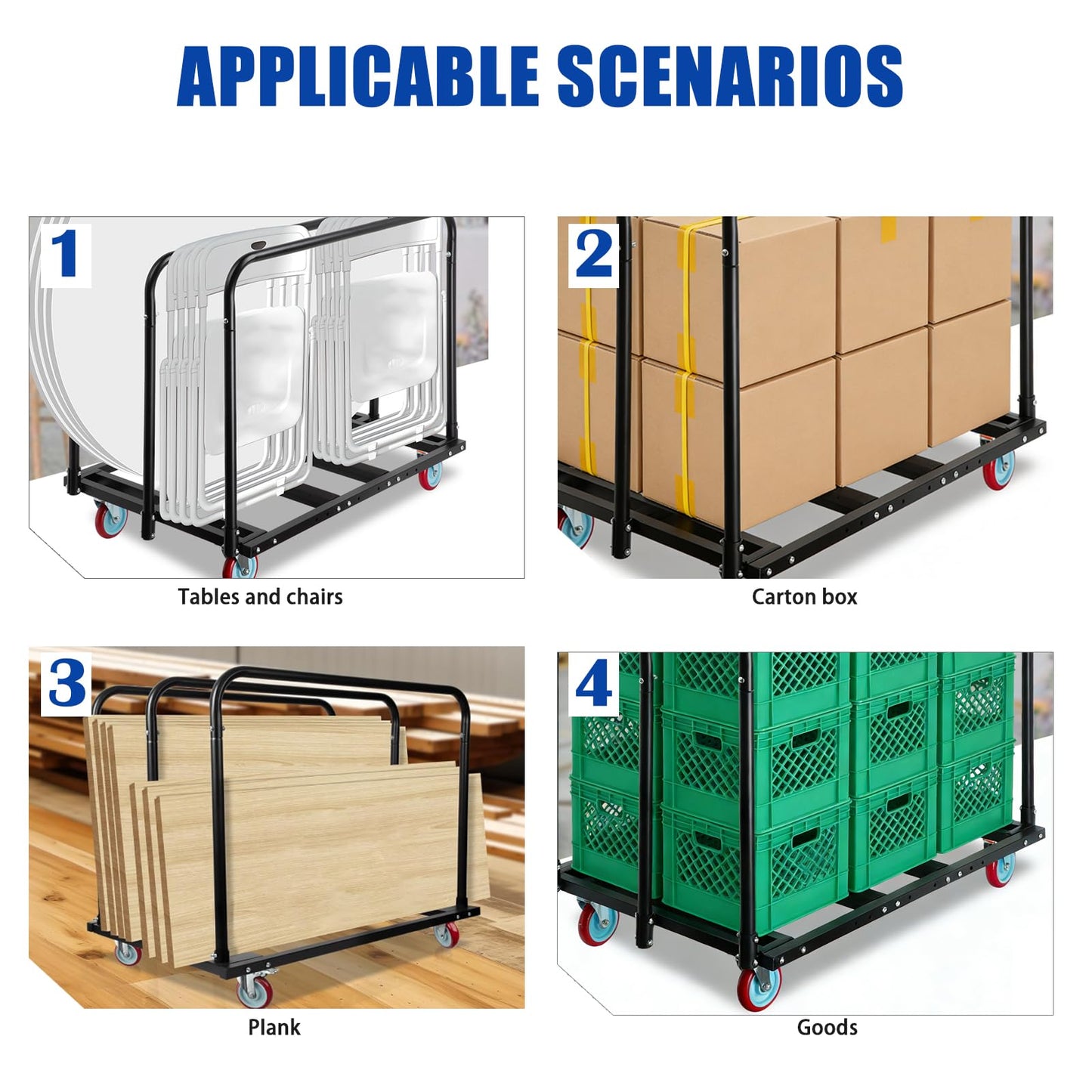 Folding Table Cart, Heavy Duty Table Dolly with 5" PU Swivel Wheels, 1800 LBS Capacity Drywall Trolley, 10 Table Load for Party Events, Hotel, Warehouse, Factory, Moving Panels, Drywall, Boxes