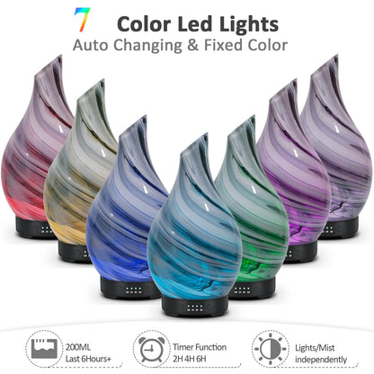 Essential Oil Diffuser 120ML Glass Ultrasonic Aromatherapy Oil Diffuser-Aroma Humidifier Glass Diffuser,7 Color Changing Light Waterless Auto-Off-Ultra-Quiet for Sleeping Yoga Home Office and Spa