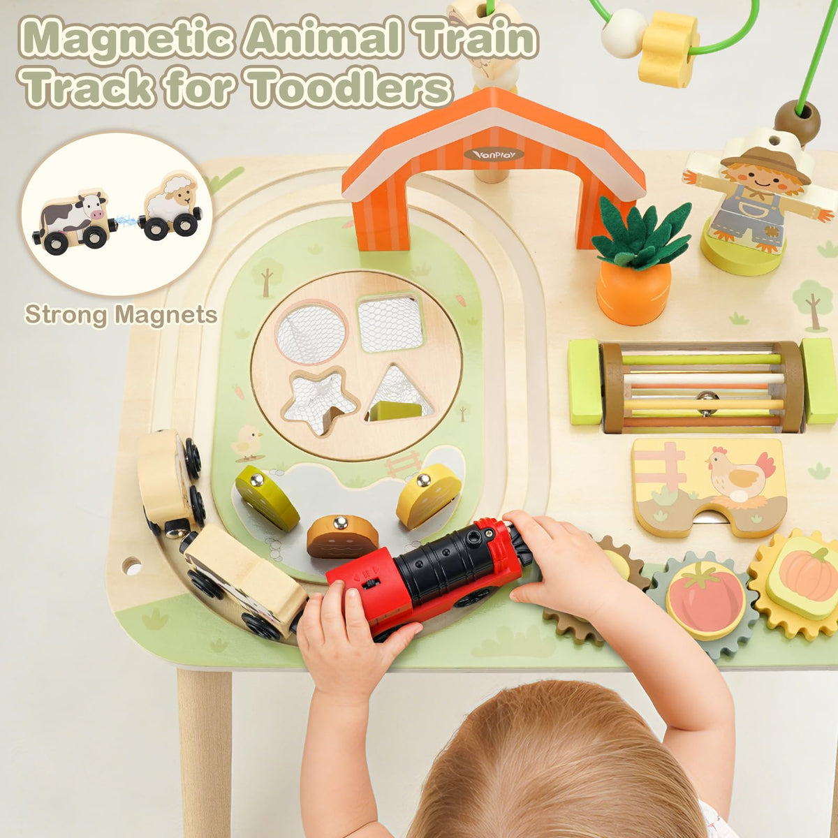 Vanplay Activity Table for 1 Year Old Boy Girl Birthday Gifts, Montessori Toys for 1 2 Year Old, 10 in 1 Wooden Sensory Play Table for Toddler 1-3, Learning Table for Baby 12M+ First Gifts