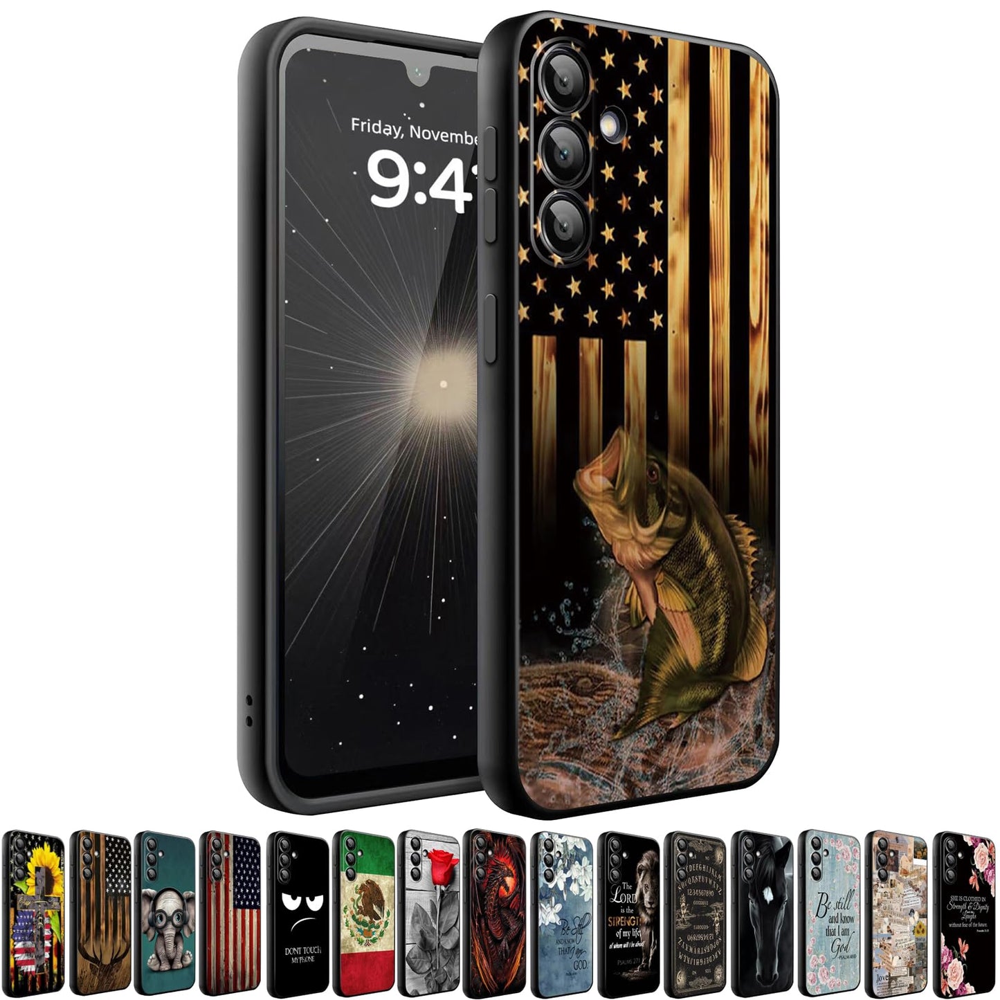 HQUSZPT Phone Case Compatiable for Samsung Galaxy S25 FE 5G,Slim Shockproof Protective Cover for Man Women Girl Boy Children,Wood Grain American Flag Fish