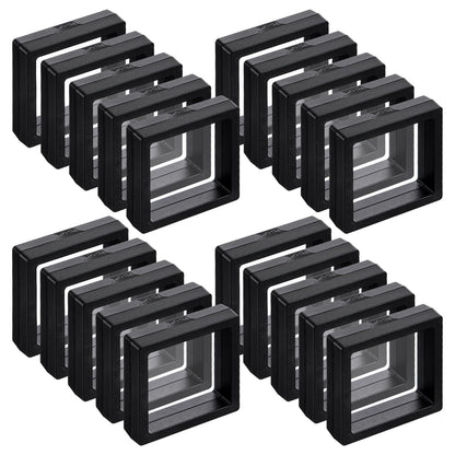 LIQWEI 60 Pcs 3D Floating Display Case, Coin Display Case Black, 2.8 x 2.8 x 0.8 Inch Coin Frame Display-Holder Stands 3D Floating Jewelry Frame for Jewelry Shells Specimen Pins