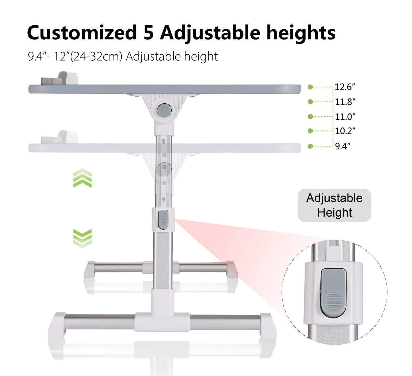 8AMTECH Adjustable Laptop Table with Cooling Fan - Desk for Working, Reading, Writing, Drawing and Eating in Bed, Sofa, Floor, Couch