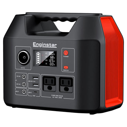 Portable Power Station EnginStar 300W Solar Generator 110V 296Wh Power Bank Two Pure Sine Wave AC Outlet 80000mAh Lithium Battery Pack for Camping Outdoors Trip RV Hunting Vans Emergency Backup