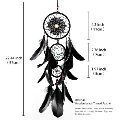 Pretty Jolly Black Gothic Dream Catcher Wall Decor Handmade Woven Feather Macrame Dream Catchers Wall Hanging for Bedroom,Living Room,Wedding Party,Home Decor-Black 3 Rings 22.4"