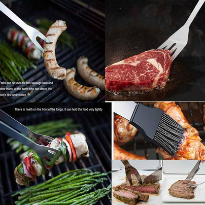 Emwel BBQ Grill Tools Set, 9 Pieces Stainless Steel BBQ Tool Sets +1 Barbecue Gloves, Outdoor Barbecue Grilling Utensil with Storage Case