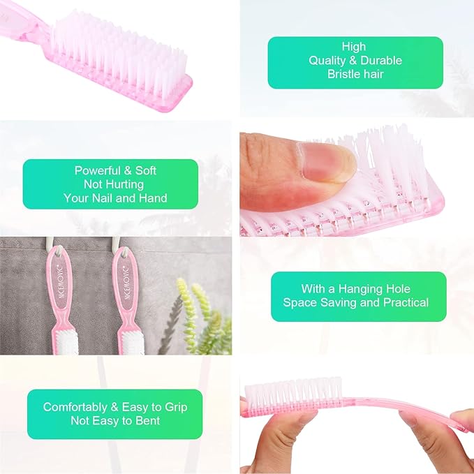 NICEMOVIC 20 Pcs Nail Brush for Cleaning Fingernails, Handle Grip Nail Scrubber