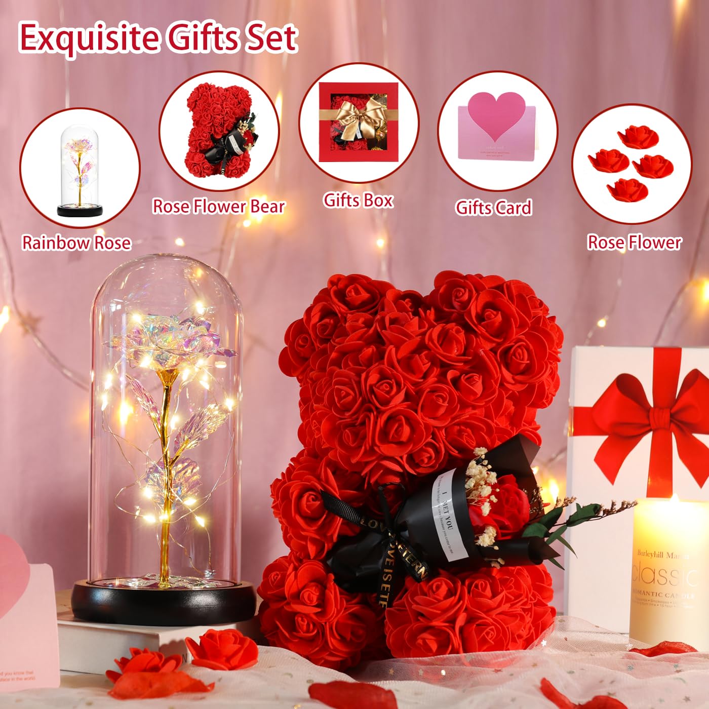 Valentines Day Gifts for Her Rose Bear for Women, Artificial Rose Teddy Bear Birthday Bouquet, Mother's Day Rose Gift, Perfect for Wife, Mom, Grandma (Rose Red)