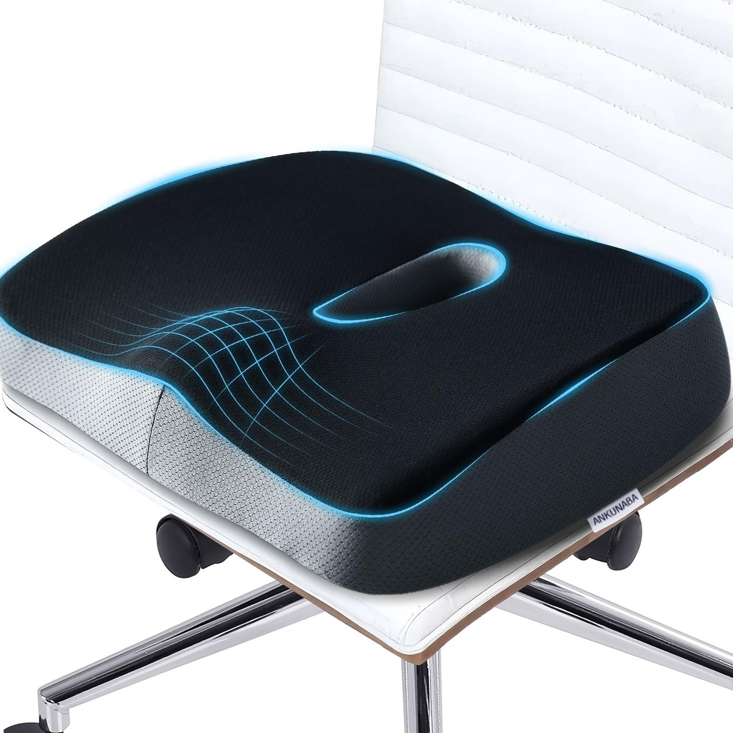 ANKUNABA Seat Cushions for Office Chairs, Large Memory Foam Desk Chair Cushion for Coccyx Tailbone Sciatica Back Pain Relief, Orthopedic Chair Pad for Car Wheelchair Computer Long Sitting (Black)
