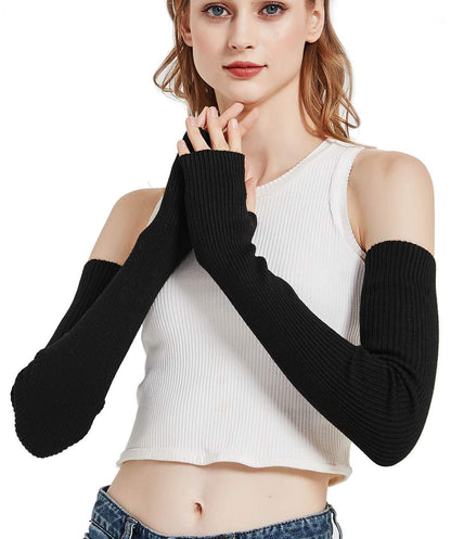 Novawo Wool Blend Warm Arm Warmers Long Fingerless Gloves for Women