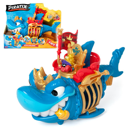 PIRATIX King Shark - Articulated shark, with a cage to capture rival Piratix. Includes 1 shark, 1 exclusive treasure, 1 exclusive Piratix and 1 accessory, Blue