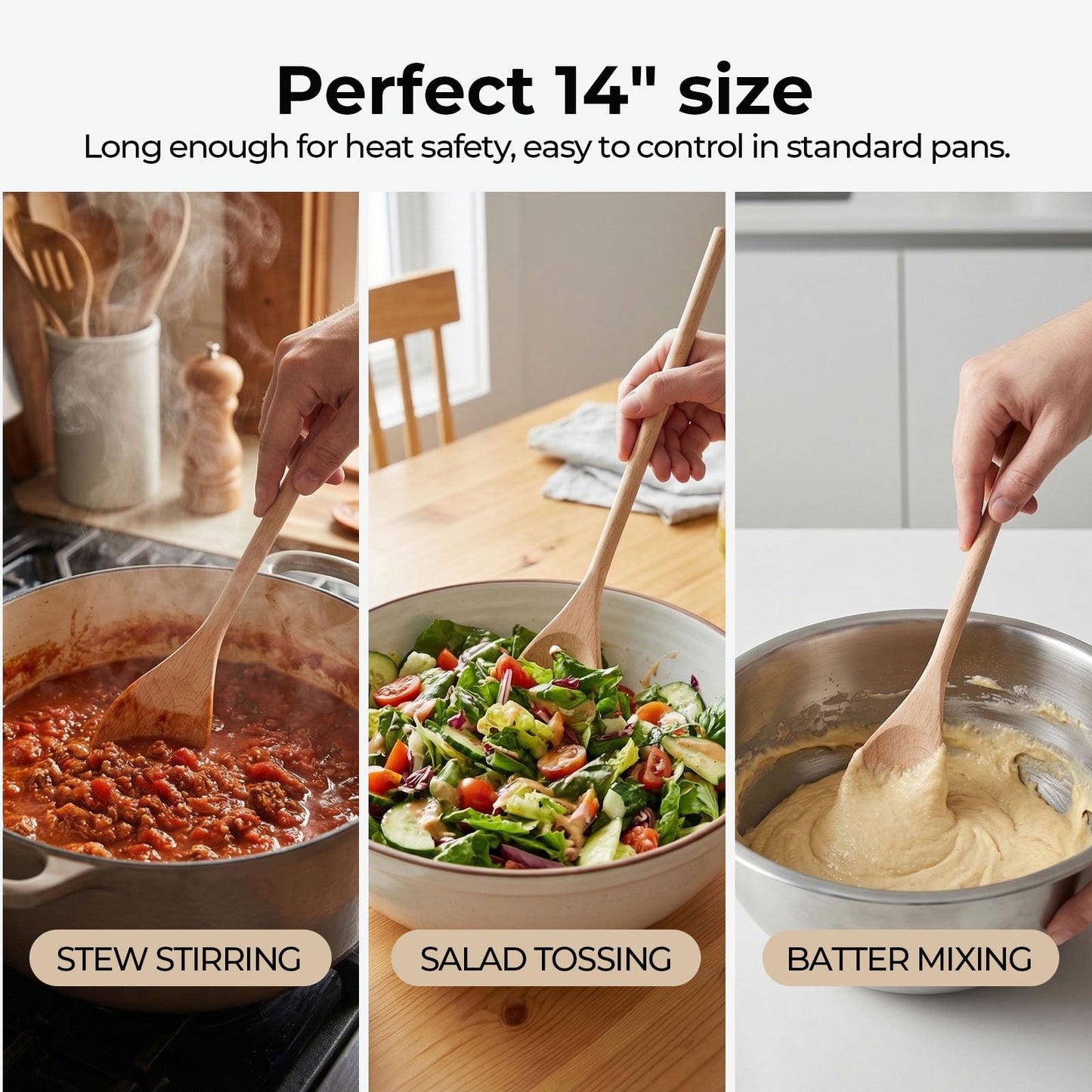 HANSGO 6PCS Wooden Spoons, 14 Inch Long Handle Cooking Spoons for Deep Pots, Wooden Utensil Set for Stirring Soups, Sauces, Stews and DIY Crafts, Sturdy & Lightweight