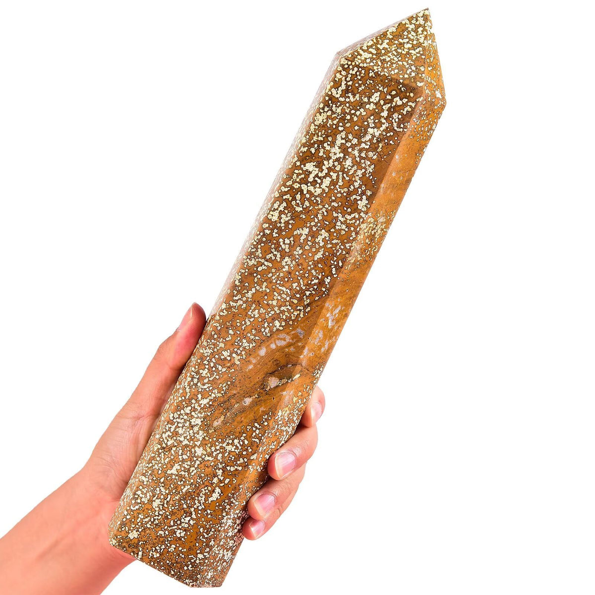 AMOYSTONE Large Yellow Ocean Jasper Stone Wand Healing Crystal Obelisk Tower 6 Faceted Column Reiki Chakra Meditation Therapy 3.5-4.0 LBS