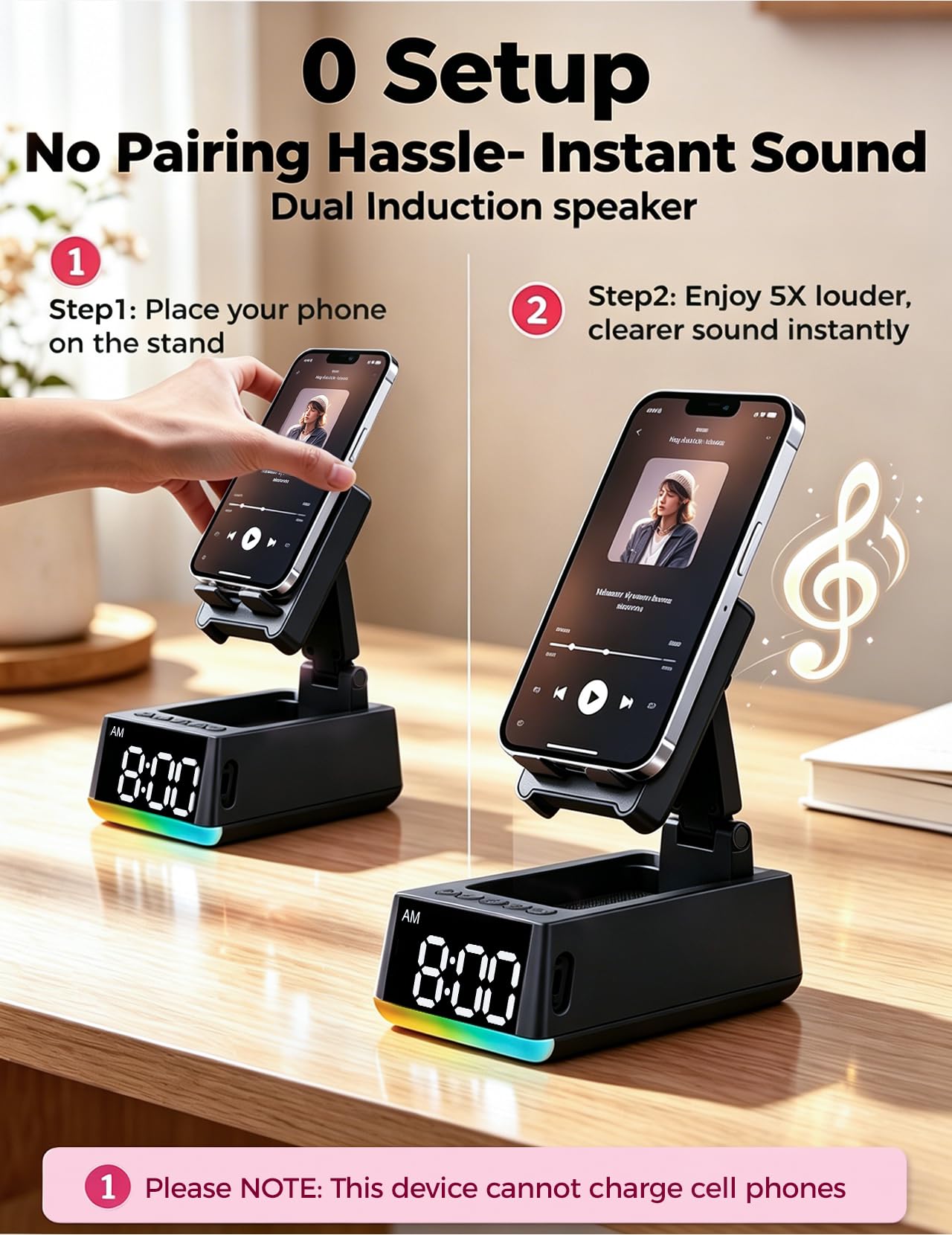 Bluetooth Speaker Birthday Gift for Men:Induction Cell Phone Stand HD Sound Gifts For Mother 2026 Teacher Appreciation,Anti-Slip Phone Holder Kitchen Gadget Women Mom Wife,Dad Husband Boyfriend(Black)