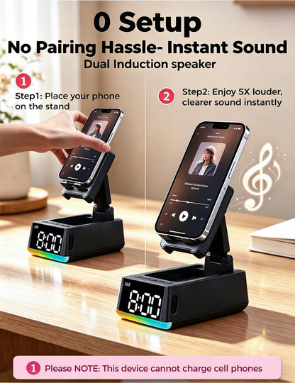 Bluetooth Speaker Birthday Gift for Men:Induction Cell Phone Stand HD Sound Gifts For Mother 2026 Teacher Appreciation,Anti-Slip Phone Holder Kitchen Gadget Women Mom Wife,Dad Husband Boyfriend(Black)